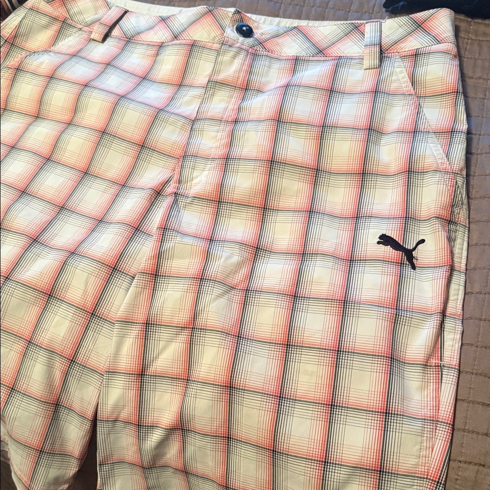 Puma Checkered Shorts in Cream and Red